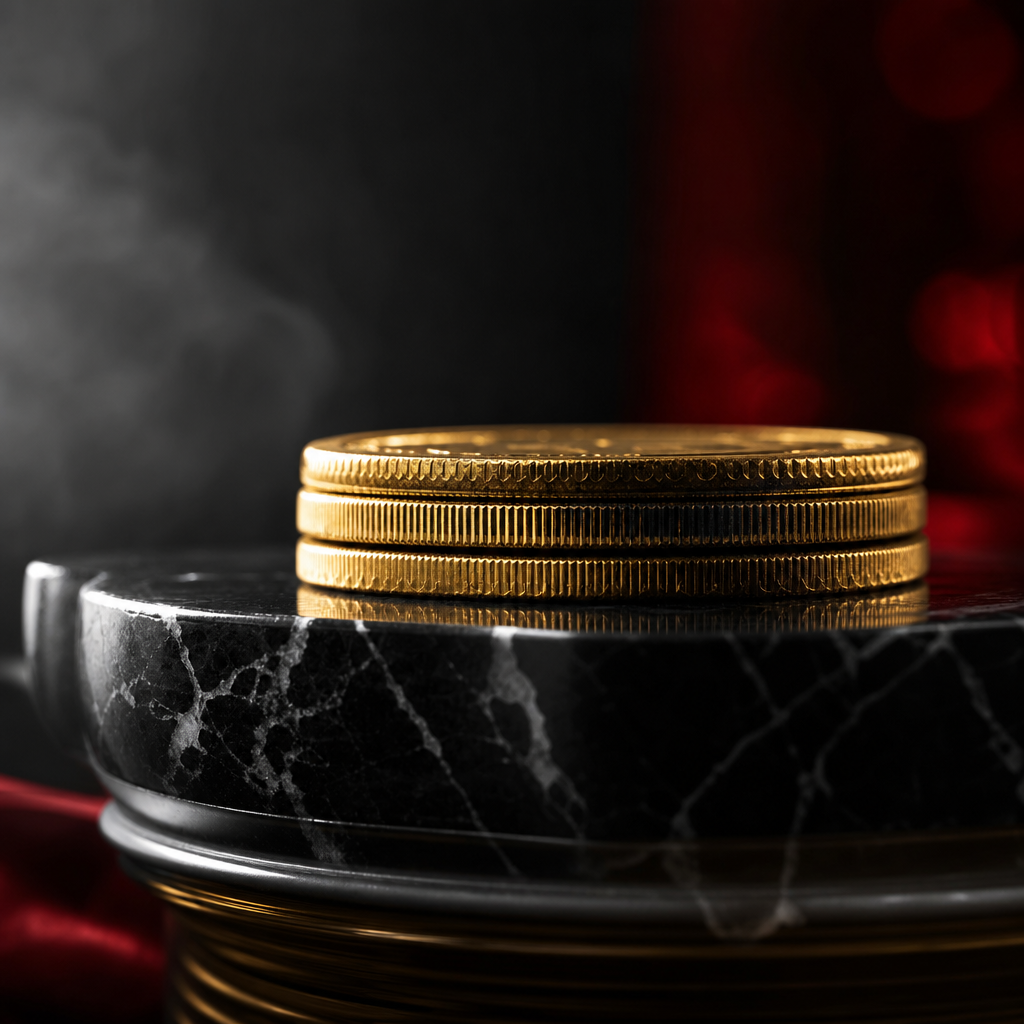 Gold coins cascading from slot reel jackpot win